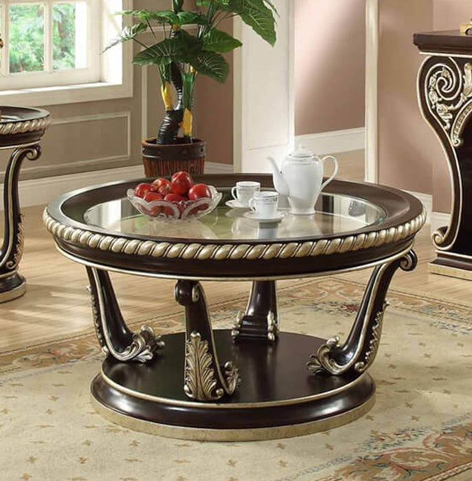 HD-213 - Coffee Table - Dark Brown With Gold Highlight