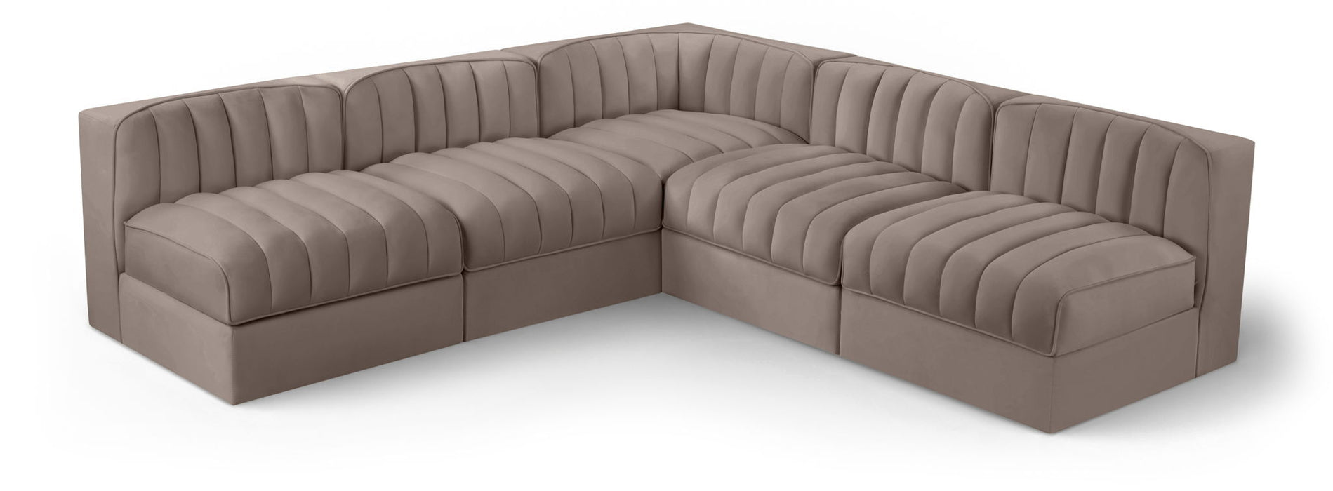 Rummi - Armless Velvet Performance Fabric Upholstered 5 Piece Modular Sectional