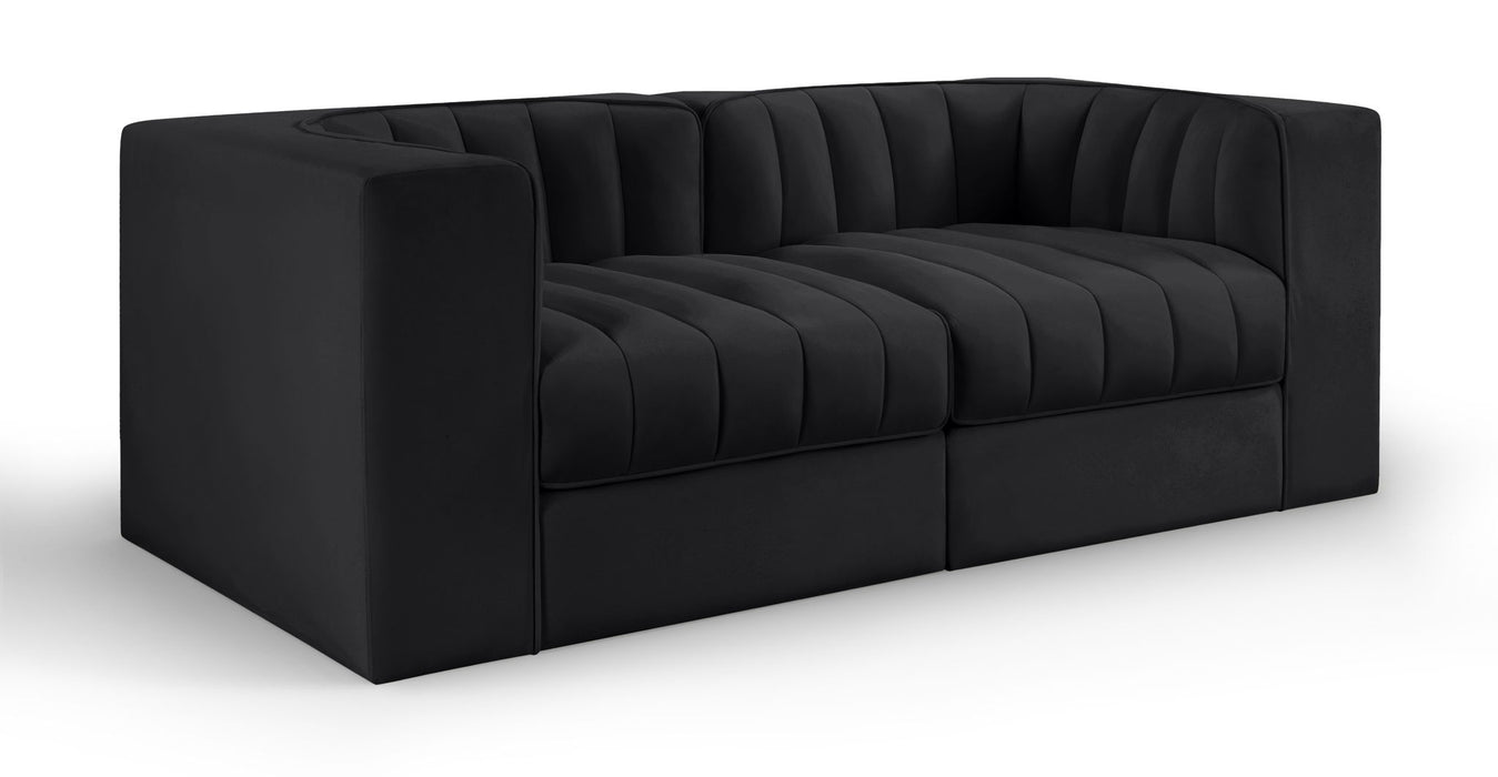 Rummi - Velvet Performance Fabric Upholstered 2 Piece Modular Loveseat