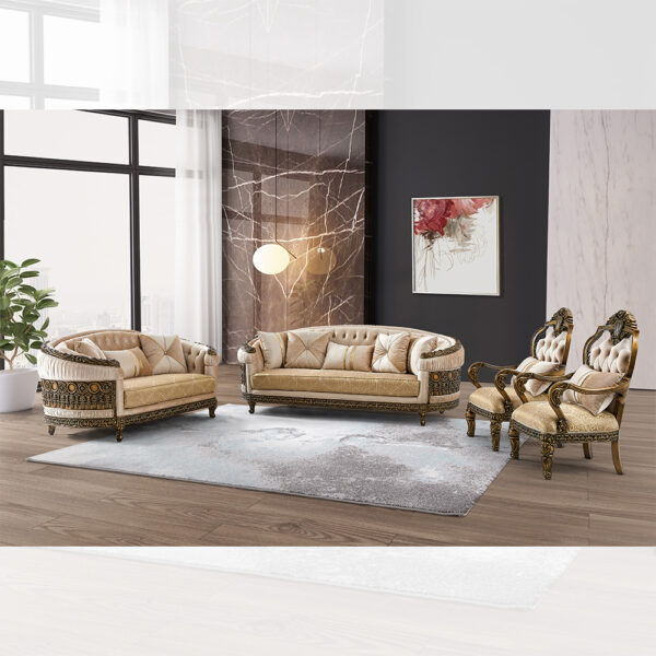 HD-9017 - 3 Piece Sofa Set - Brown / Yellow