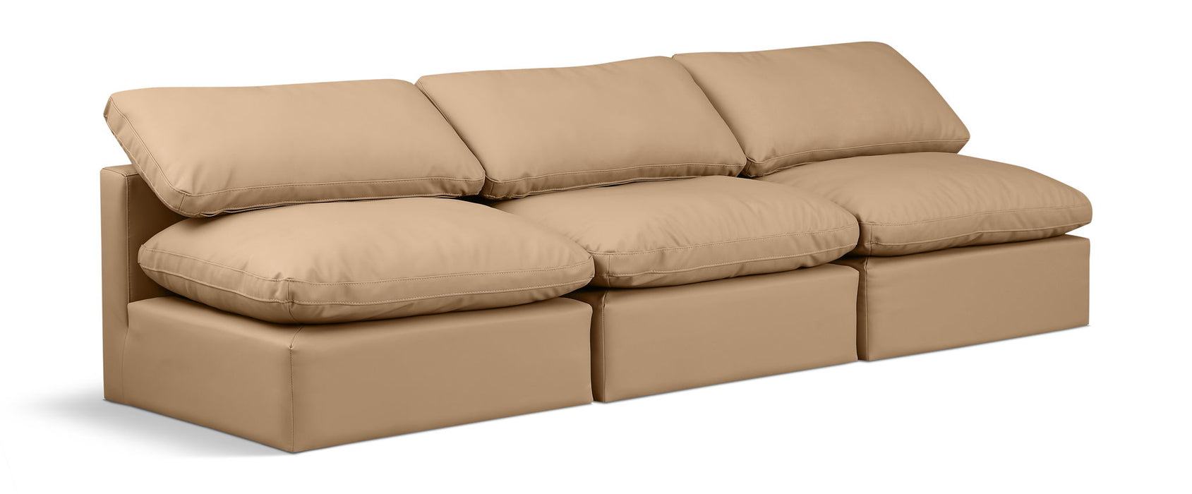 Indulge - Faux Leather 3 Piece Modular Armless Sofa - Tan