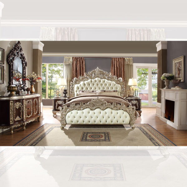 HD-8017 - 5 Piece California King Bedroom Set - Silver With Brown Cherry Accent Pieces