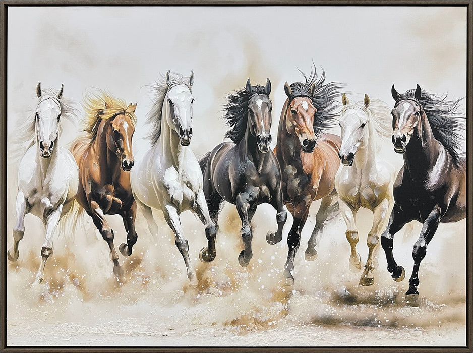 Thundering Herd Hand-Embellished Canvas In Frame - Brown / Bronze