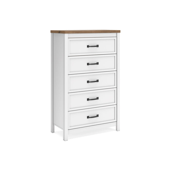 Kerisden - Five Drawer Chest - White / Brown
