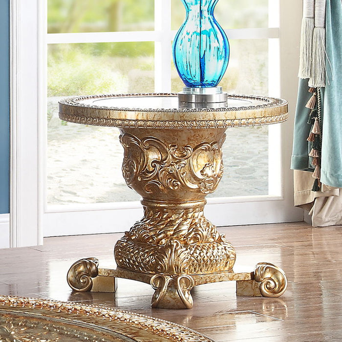 HD-328G - End Table - Metallic Gold With Rust Marbeling