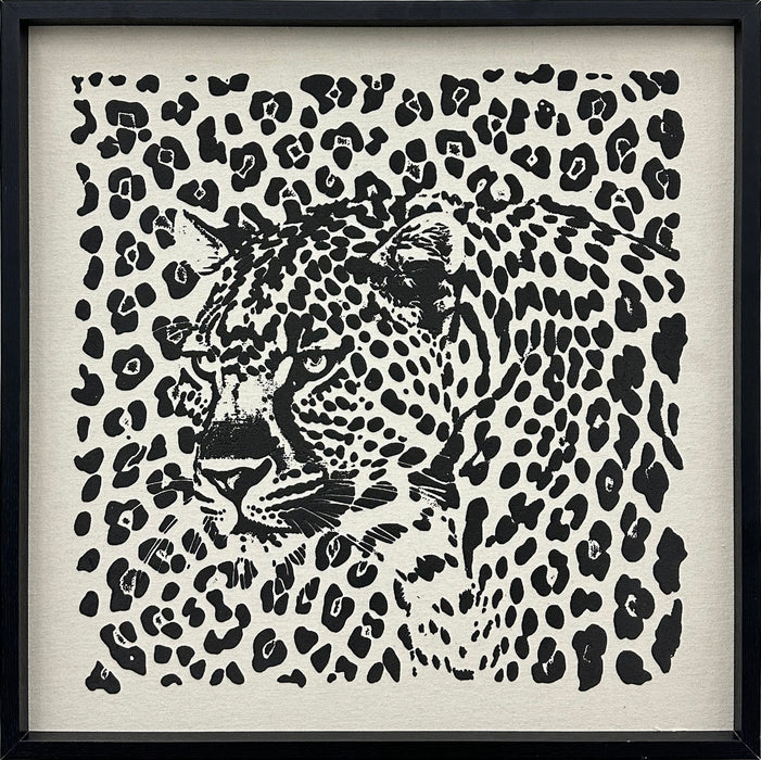Shadow Leopard Puff Printed Canvas In Frame - Black / Ivory