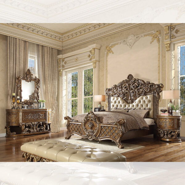 HD-8018 - 5 Piece California King Bedroom Set - Antique Gold & Perfect Brown