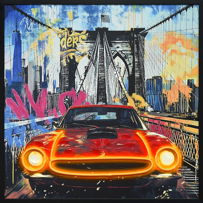 "Urban DrIVe" Hand-Embellished LED In Frame - Black / Neon
