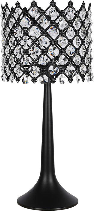 "Crystal Lattice Radiance" Metal And Crystal Table Lamp (Set of 2) - Matt Black / Clear Crystal