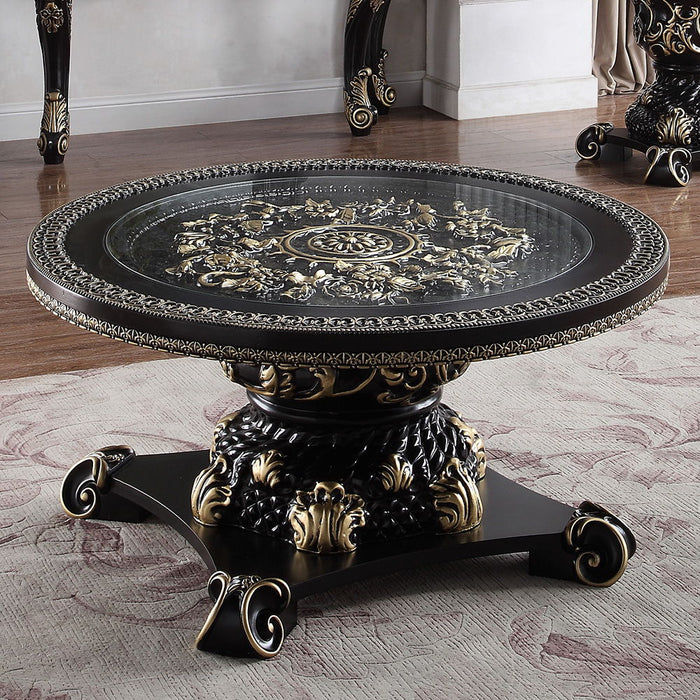 HD-328B - Coffee Table - Black Enamel With Gold Highlights