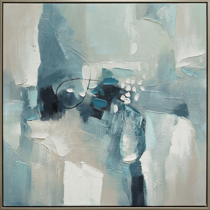 "Azure Symphony" Hand-Embellished Canvas In Frame - Blue / White / Gray