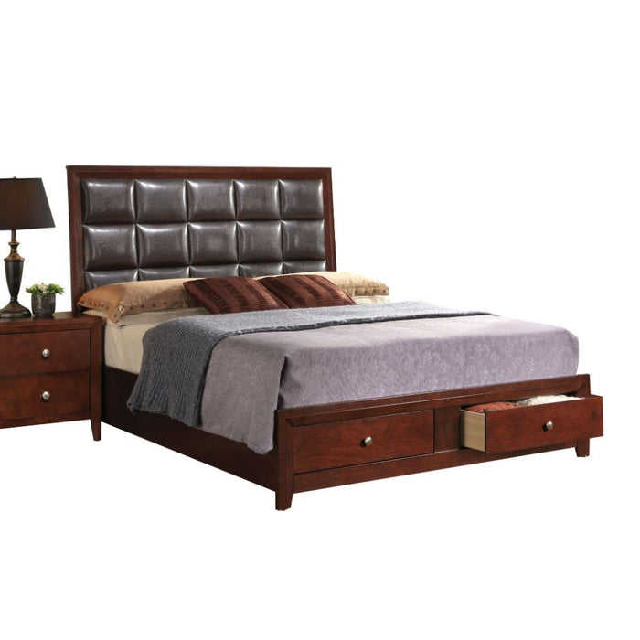 Ilana - Queen Bed - Brown PU & Brown Cherry