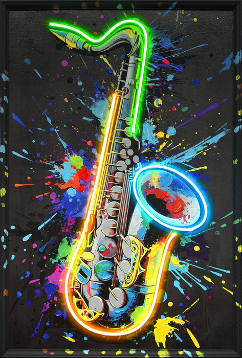 Neon Jazz Splash - 25" x 37" Framed Wall Art - Black - Albert's Furniture (Wayne, MI)